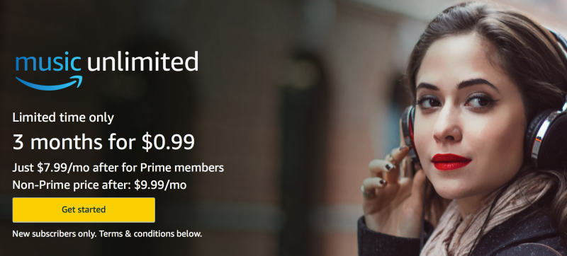 Three months Amazon Music Unlimited, $1. New Amazon Music Unlimited members only.
